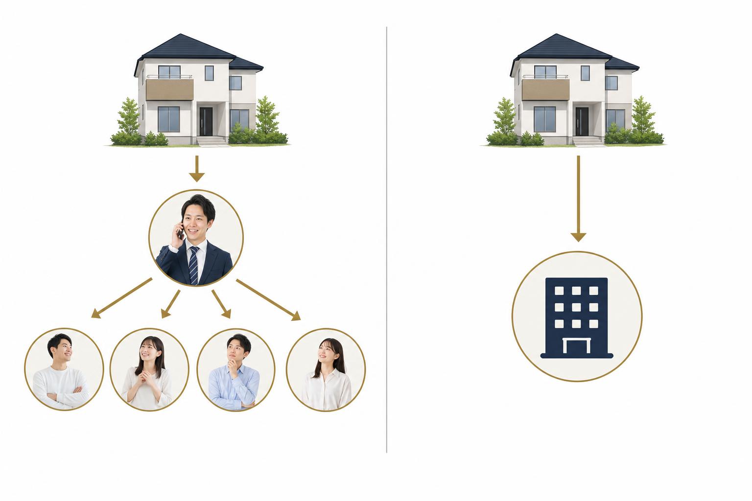 不動産売却の仲介と買取の違いを比較した図