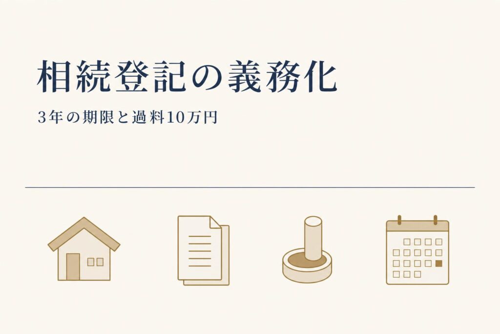 相続登記の義務化と3年の期限、過料10万円を伝えるアイキャッチ画像