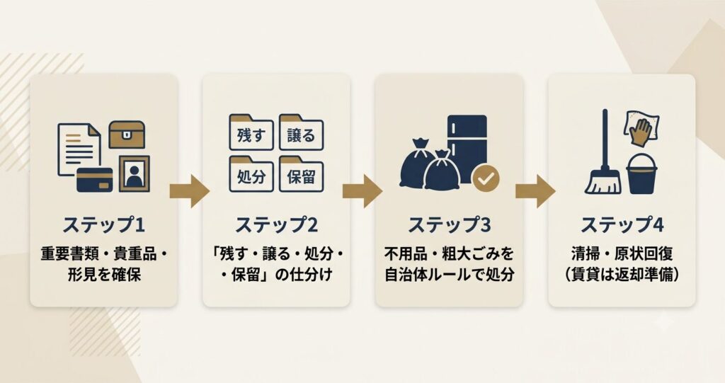 遺品整理の進め方|4つのステップ